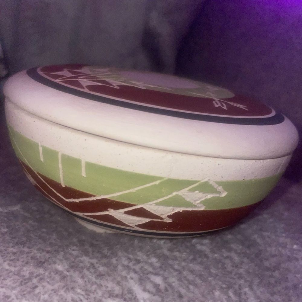 Vintage Native American Sioux Pottery - Signed, Lidded Pedestal Bowl